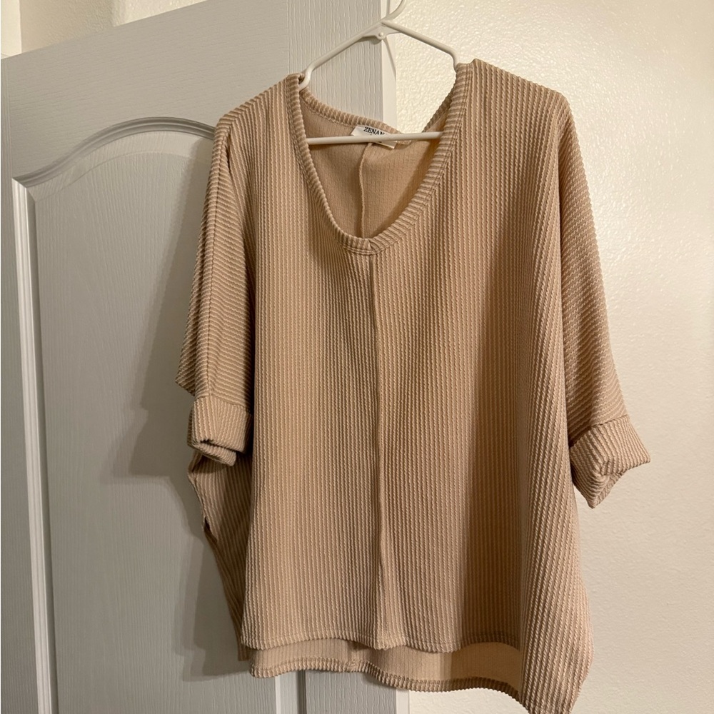 Zenana Women's Tan Ribbed Top